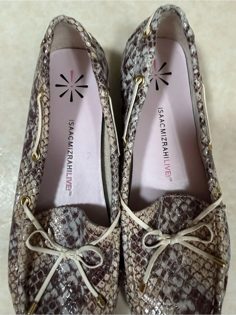 Isaac Mizrahi Live! Womens  Snake Skin Leather Moccasin Slip On Shoes 8.5